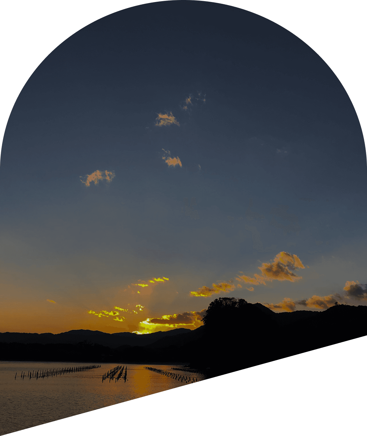 Coastal sunset at oyster farm